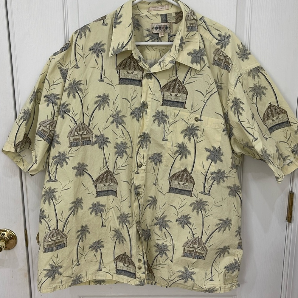 Campia Moda yellow Hawaiian print button down shirt XXL